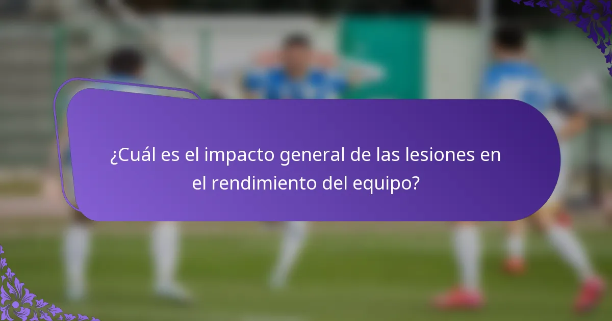 ¿Cuál es el impacto general de las lesiones en el rendimiento del equipo?