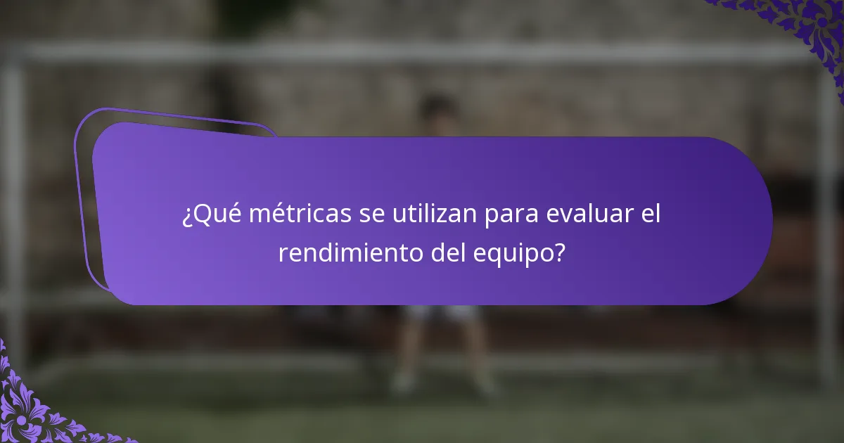 ¿Qué métricas se utilizan para evaluar el rendimiento del equipo?